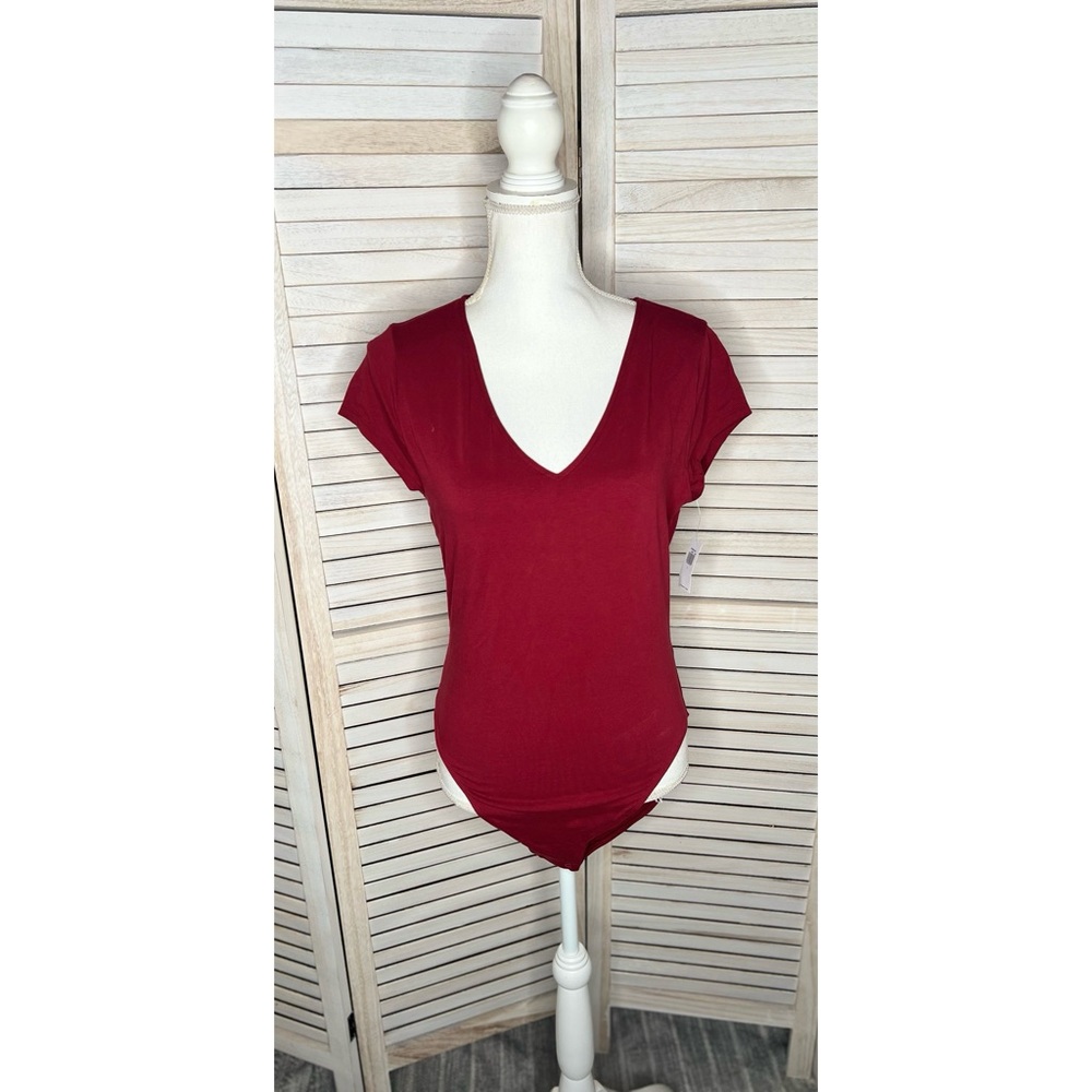 Old Navy Burgundy V-Neck Short Sleeve Bodysuit